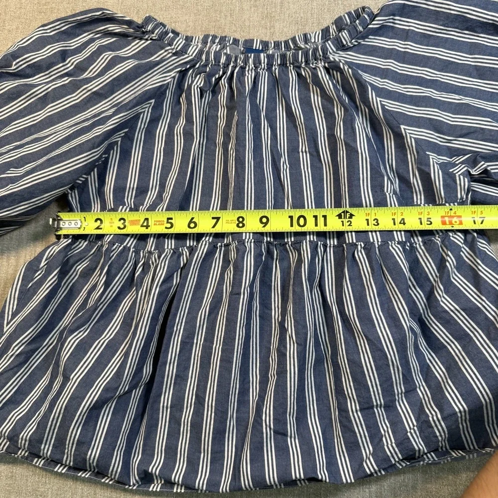 Old Navy Blue & White Striped Off the Shoulder Peplum Blouse Top S Boho Cottage